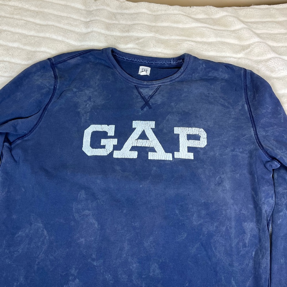 Gap XL Unisex Mens Women’s Grunge School Upcycle Bleach Dye Blue Fall Sweatshirt